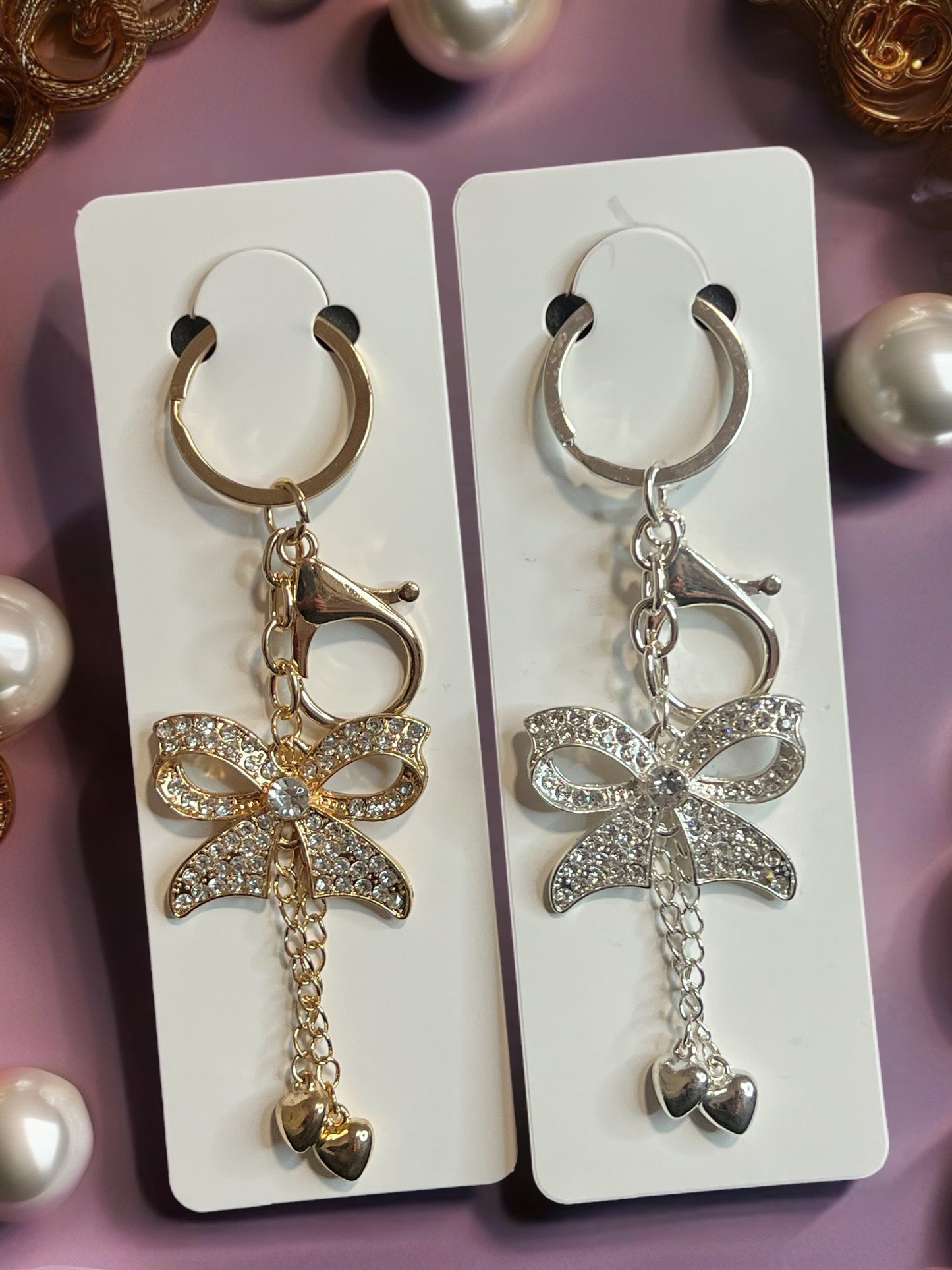 Bow w/ Hanging Hearts Keychain